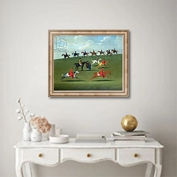 «Race Horses exercising in a landscape» в интерьере в классическом стиле над столом