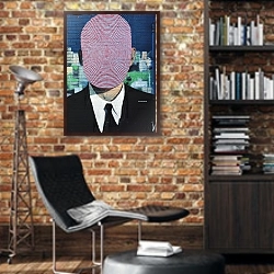 «Человек с лицом-мишенью» в интерьере кабинета в стиле лофт с кирпичными стенами