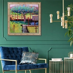 «Apple Tree, spring» в интерьере в классическом стиле с зеленой стеной