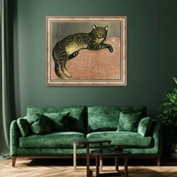 «The Summer, Cat on a Railing; L'Ete, Chat sur une Balustrade, 1909» в интерьере зеленой гостиной над диваном
