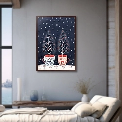 «Кружки с оленями с зимними деревьями тёмный фон» в интерьере 