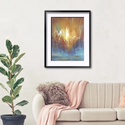 «Сolour energy.  Fire waterfall» в интерьере современной светлой гостиной над диваном