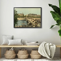 «Франция. Париж, мост Альма» в интерьере комнаты в стиле ретро с плетеными корзинами