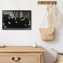 «Vladimir Mayakovsky with David Burlyuk and Andrei Shemshurin, 1914, Moscow» в интерьере в стиле ретро над комодом