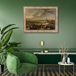 «View over Potsdam from Brauhausberg, 1772» в интерьере гостиной в зеленых тонах