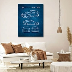 «Патент на автомобиль Tesla, 2012г» в интерьере светлой гостиной в стиле ретро