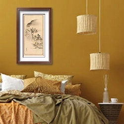 «Shūbi gakan, Pl.16» в интерьере спальни  в этническом стиле в желтых тонах