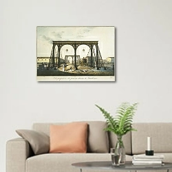 «Вид Пантелеймоновского моста через Фонтанку» в интерьере современной светлой гостиной над диваном