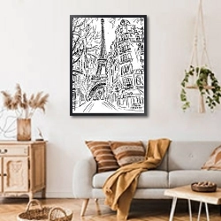 «Париж в Ч/Б рисунках #1» в интерьере светлой гостиной в стиле ретро