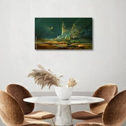 «Ночной пейзаж и парусное судно» в интерьере кухни над кофейным столиком