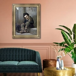 «Савояр. 1863-64» в интерьере классической гостиной с зеленой стеной над диваном