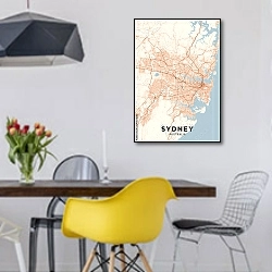 «Цветная карта Сиднея» в интерьере столовой в скандинавском стиле с яркими деталями