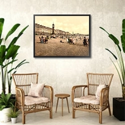 «Великобритания. Город Уэймут, Юбилейная часовая башня» в интерьере комнаты в стиле ретро с плетеными креслами