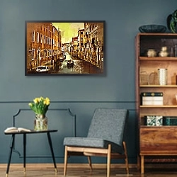 «Венецианская улица - канал» в интерьере гостиной в стиле ретро в серых тонах