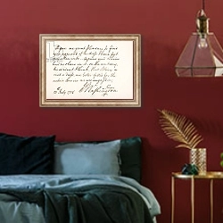 «Handwriting and signature of George Washington, 1758» в интерьере спальни с акцентной стеной