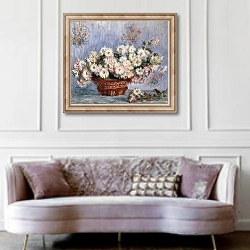 «Chrysanthemums, 1878 1» в интерьере гостиной в классическом стиле над диваном