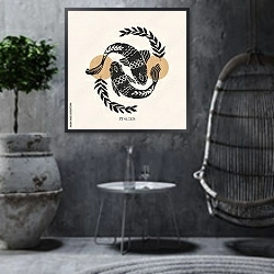 «Знак зодиака Рыбы в стиле бохо» в интерьере в этническом стиле в серых тонах