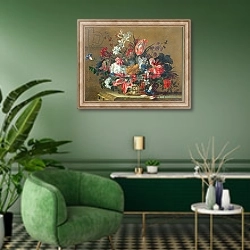 «Basket of flowers» в интерьере гостиной в зеленых тонах