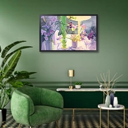 «Winter Iris» в интерьере гостиной в зеленых тонах