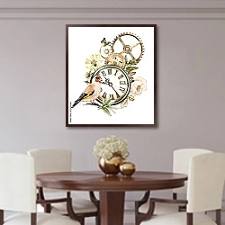 «Стимпанк часовой механизм с цветами и птицей» в интерьере столовой в классическом стиле