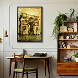 «Триумфальная арка - старинная открытка» в интерьере кабинета в стиле ретро над столом