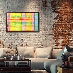 «Абстрактный полосатый фон» в интерьере гостиной в стиле лофт с кирпичной стеной