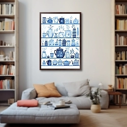 «Иллюстрация с синей и голубой посудой» в интерьере 