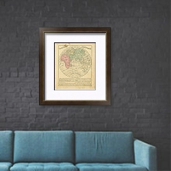 «Карта восточного полушария» в интерьере в стиле лофт с черной кирпичной стеной