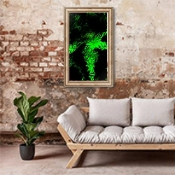 «The ghost is green, 2018» в интерьере гостиной в стиле лофт над диваном
