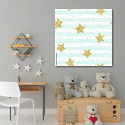 «Золотые блестящие звезды» в интерьере детской комнаты для девочки с игрушками