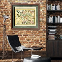 «Карта Московии 1» в интерьере кабинета в стиле лофт с кирпичными стенами