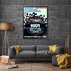 «Автогонки 87» в интерьере в стиле лофт над диваном