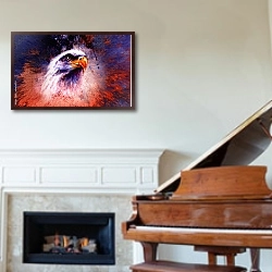 «Портрет орла на абстрактном фоне» в интерьере классической гостиной над камином