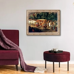 «The Entry of Louis XIV and Maria Theresa into Arras, 30th July 1667» в интерьере гостиной в бордовых тонах