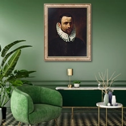 «The Painter Lodewijk Toeput, called Pozzoserrato, 1585-87» в интерьере гостиной в зеленых тонах