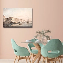 «Вид Дворцовой набережной» в интерьере современной столовой в пастельных тонах
