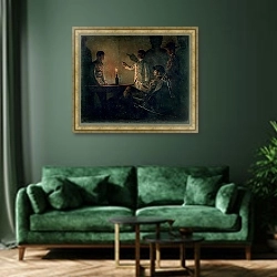 «Interrogation of a deserter» в интерьере зеленой гостиной над диваном