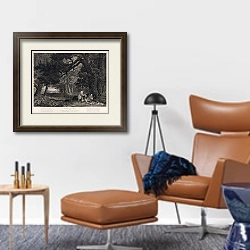 «Shooting, plate 4, engraved by William Woollett 1771» в интерьере кабинета с кожаным креслом