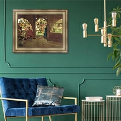 «На службу государю» в интерьере классической гостиной с зеленой стеной над диваном