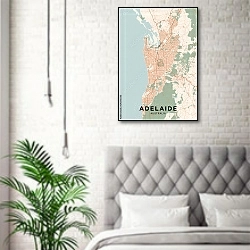 «Цветная карта Аделаиды» в интерьере спальни в скандинавском стиле над кроватью