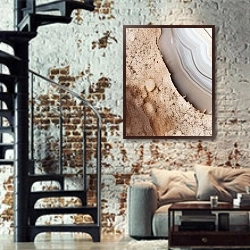 «Geode of brown agate stone 4» в интерьере двухярусной гостиной в стиле лофт с кирпичной стеной