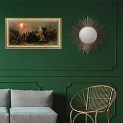«Self-Immolation, 1884» в интерьере классической гостиной с зеленой стеной над диваном