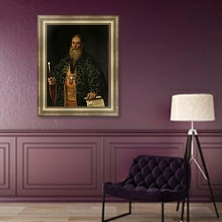 «Портрет Дубьянского» в интерьере гостиной в оливковых тонах
