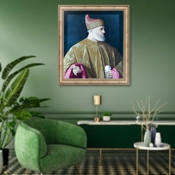 «Портрет Дожа, Андреа Гритти» в интерьере гостиной в зеленых тонах