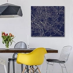 «План города Мадрид, Испания, в синем цвете» в интерьере столовой в скандинавском стиле с яркими деталями