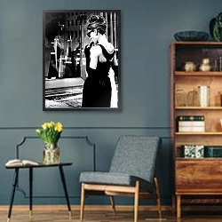 «Hepburn, Audrey (Breakfast At Tiffany's) 13» в интерьере гостиной в стиле ретро в серых тонах