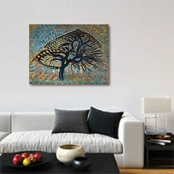 «Apple Tree, Pointillist Version» в интерьере гостиной в стиле минимализм в светлых тонах