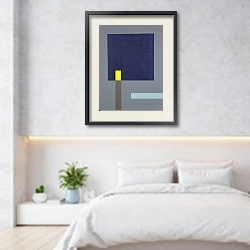 «Birds eye view. Abstract squares 3» в интерьере светлой минималистичной гостиной над комодом
