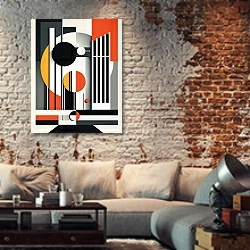 «Composition №23» в интерьере гостиной в стиле лофт с кирпичной стеной