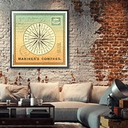 «Морской компас» в интерьере гостиной в стиле лофт с кирпичной стеной